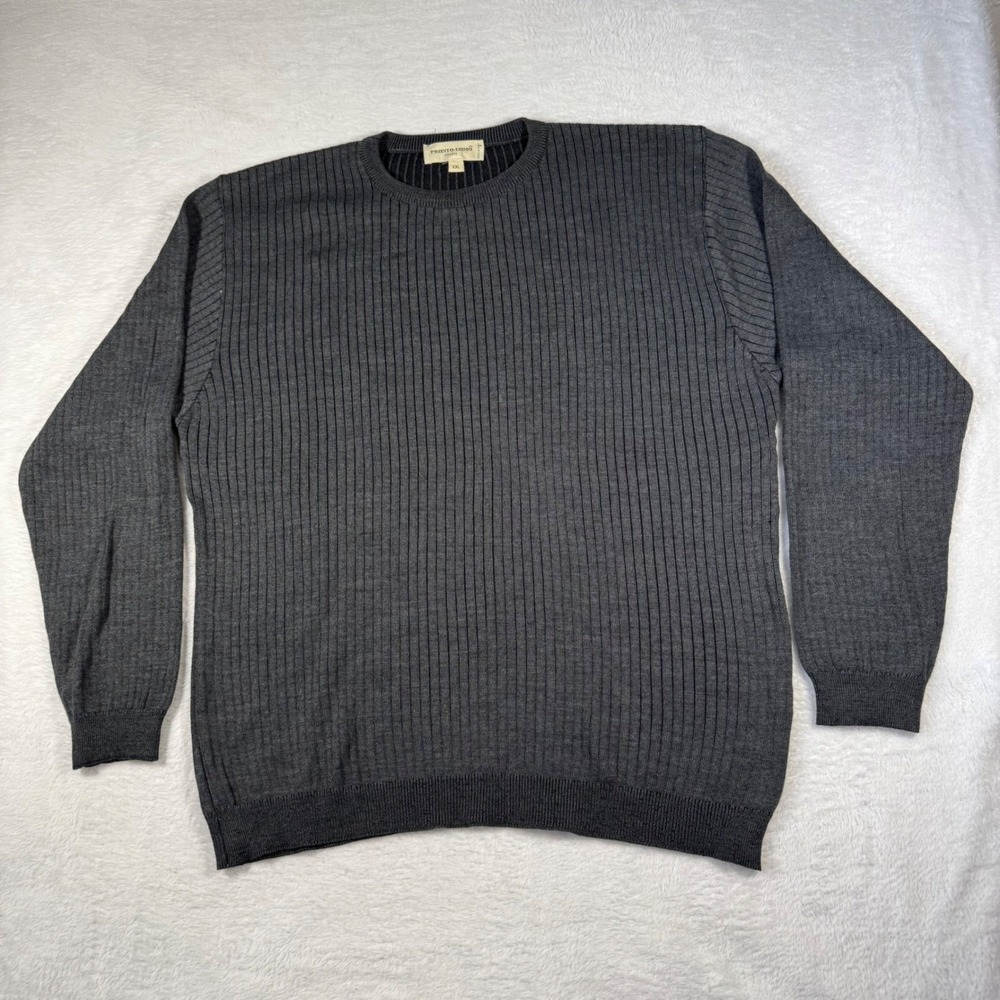 Pronto Uomo Crewneck Sweater‎ Mens XXL Gray Excellent Ribbed Merino Wool Italy